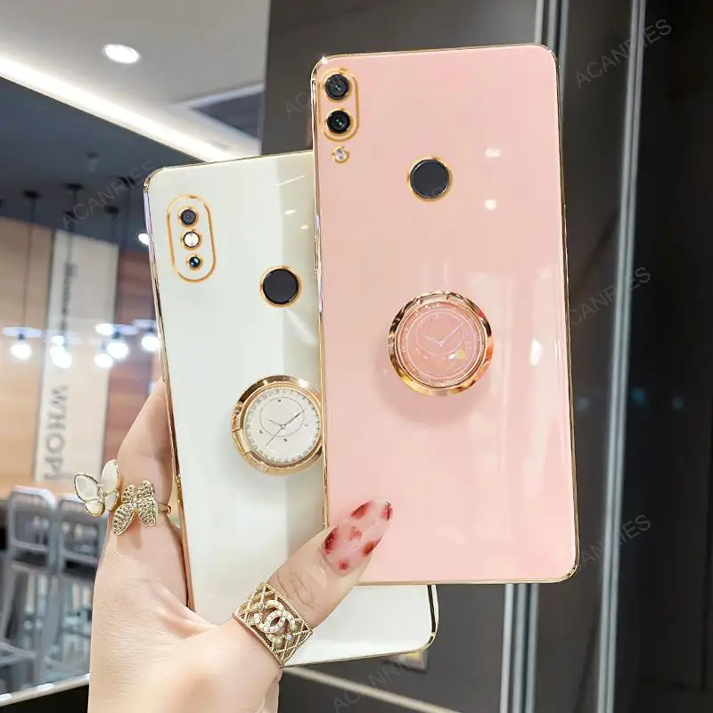 Elegant Plating Ring Holder Stand Case - Soft Silicone Back Cover