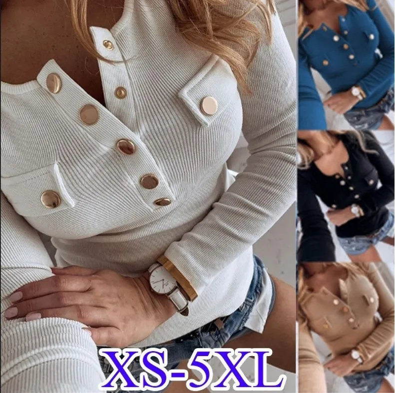 

Autumn new women's long sleeved casual button up t-shirt, oversized slimming solid color top