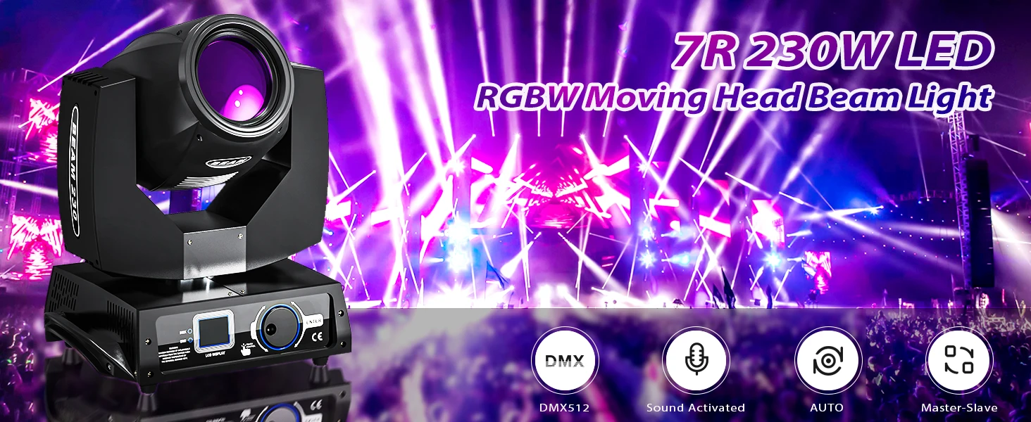 U'King 230W 7R Moving Head Beam Lights RGBW LED Bühnenbeleuchtung 17 Gobos & 14 Farben DJ-Lichter für Party, Hochzeit, Nachtclub, KTV, Bar – Detail 1