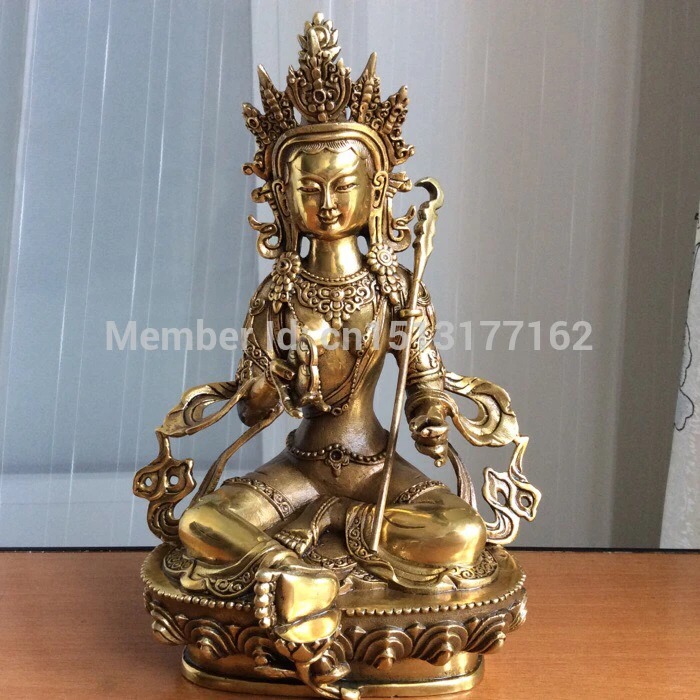 

8" Tibetan Buddhist bronze Merits and Wisdom Enhancing Tara Buddha statue Bronze Finish Buddha Healing Statueroom Art Statu