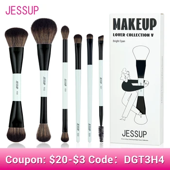 Jessup Makeup Brush Set Double Sided Makeup Brushes Foundation Contour Blush Blending Eyebrow Shadow,Fiber Bright Cyan T501