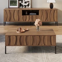 Комбинация журнального столика и подставки для телевизора из массива дерева с волнистым узором, решеткой из натурального дерева, мебель для хранения в гостиной — изображение 2