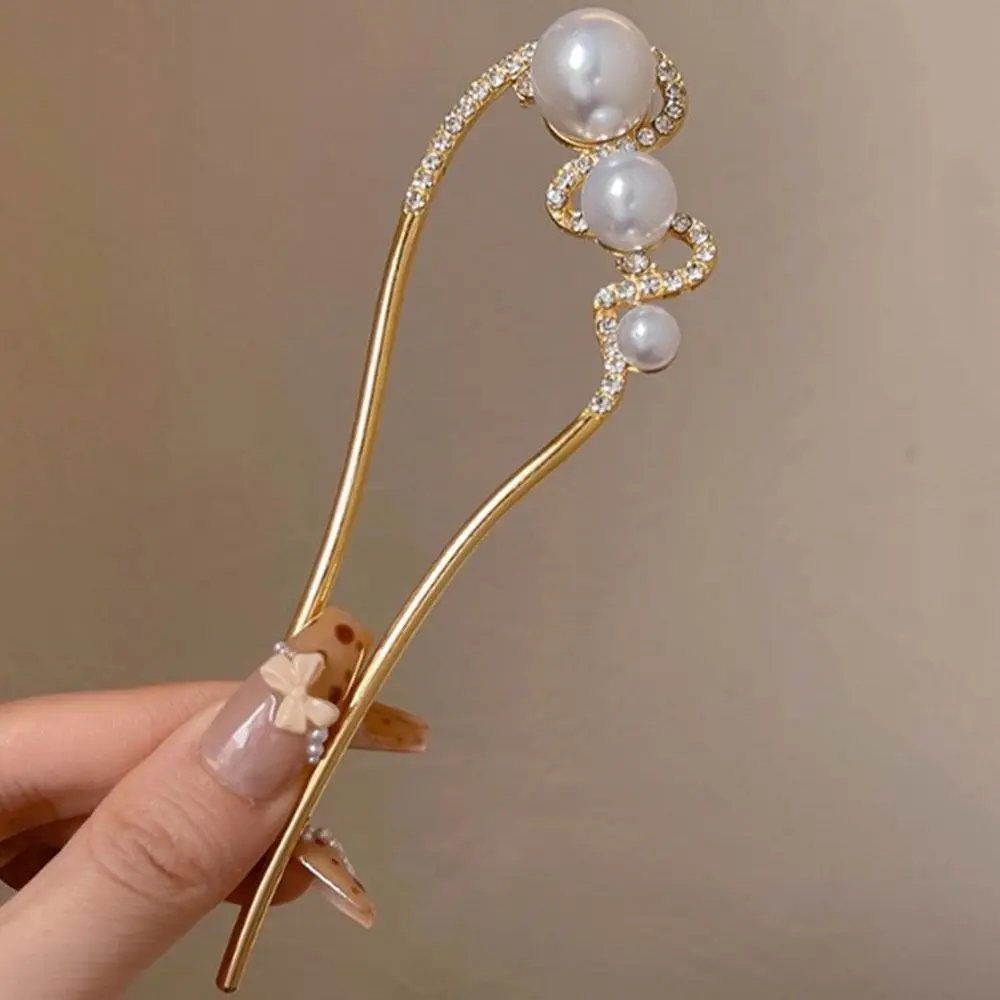 Hair Accessory New Fashion Simple Hair Clip Temperament Imitation Pearl U-shaped Hairpin Metal Flower Hair Sticks for Girls hair accessory,hair clip,hair headdress,hair stick,pearl hairpins