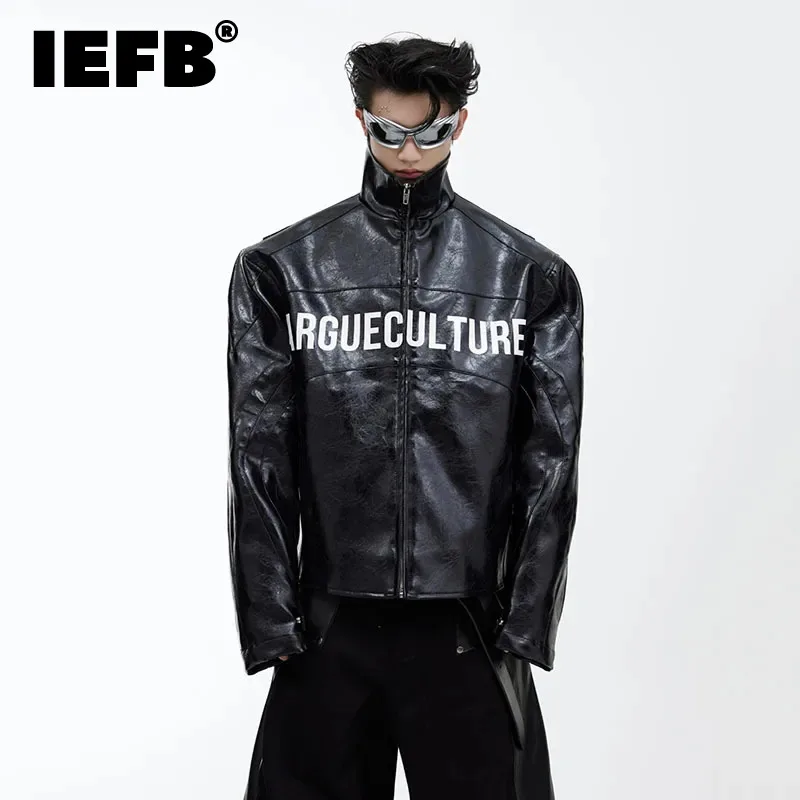 

IEFB Trend Men's Leather Jackets Fashion Printing Letter Handsome Loose Outerwear 2023 Stylish Motorcycle Clothing Autumn 9C2737