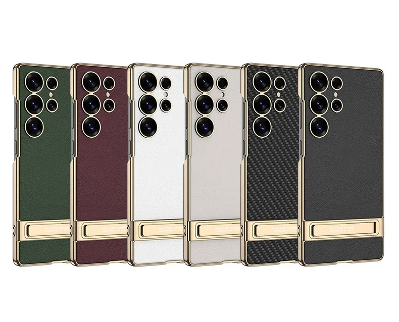 Electroplated Gold & Silver Brocade Leather Phone Case with Hard Shell Protective Holder