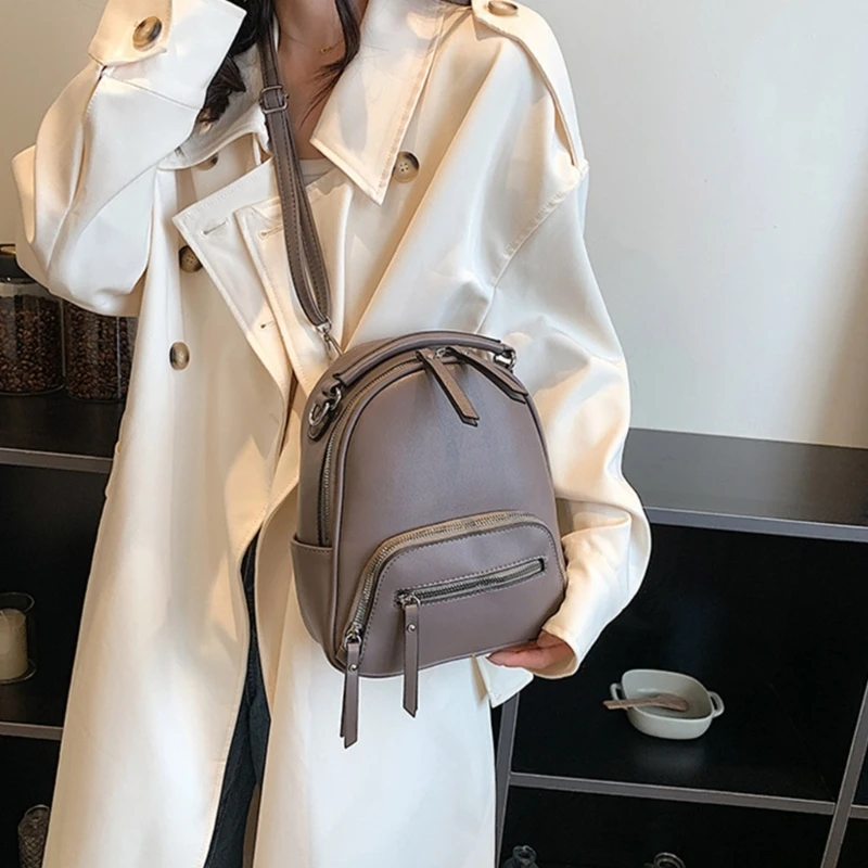 Women PU Leather Backpack with Zipper Tote Organize Supplies Household