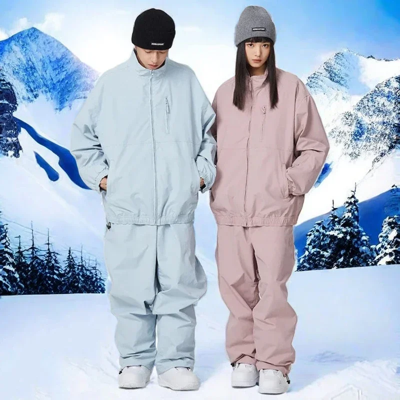 

New 2025 Winter Couple Ski Suit Set Warm Woman Tracksuits Waterproof Windproof Snow Sport Clothes Man Loose Skiing Jackets Pants