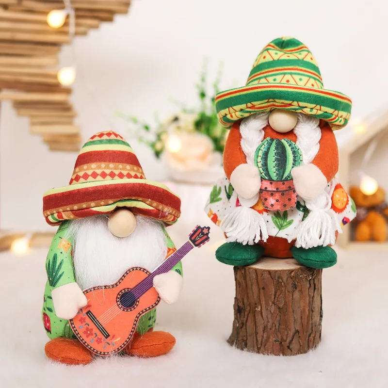Mexican Carnival Gnome Scandinavian Dwarf Plush Doll Guitar Couple Gnome Decoration Shop Window Farmhouse Kitchen Desktop Decor