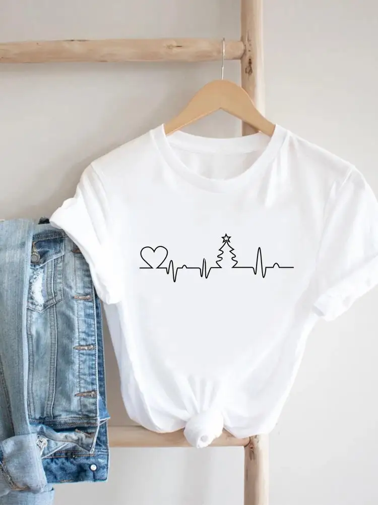 

Graphic T Shirt Fashion Print Women Merry Christmas Festival 90s Trend Clothing New Year Top Holiday T-shirt Short Sleeve Tee