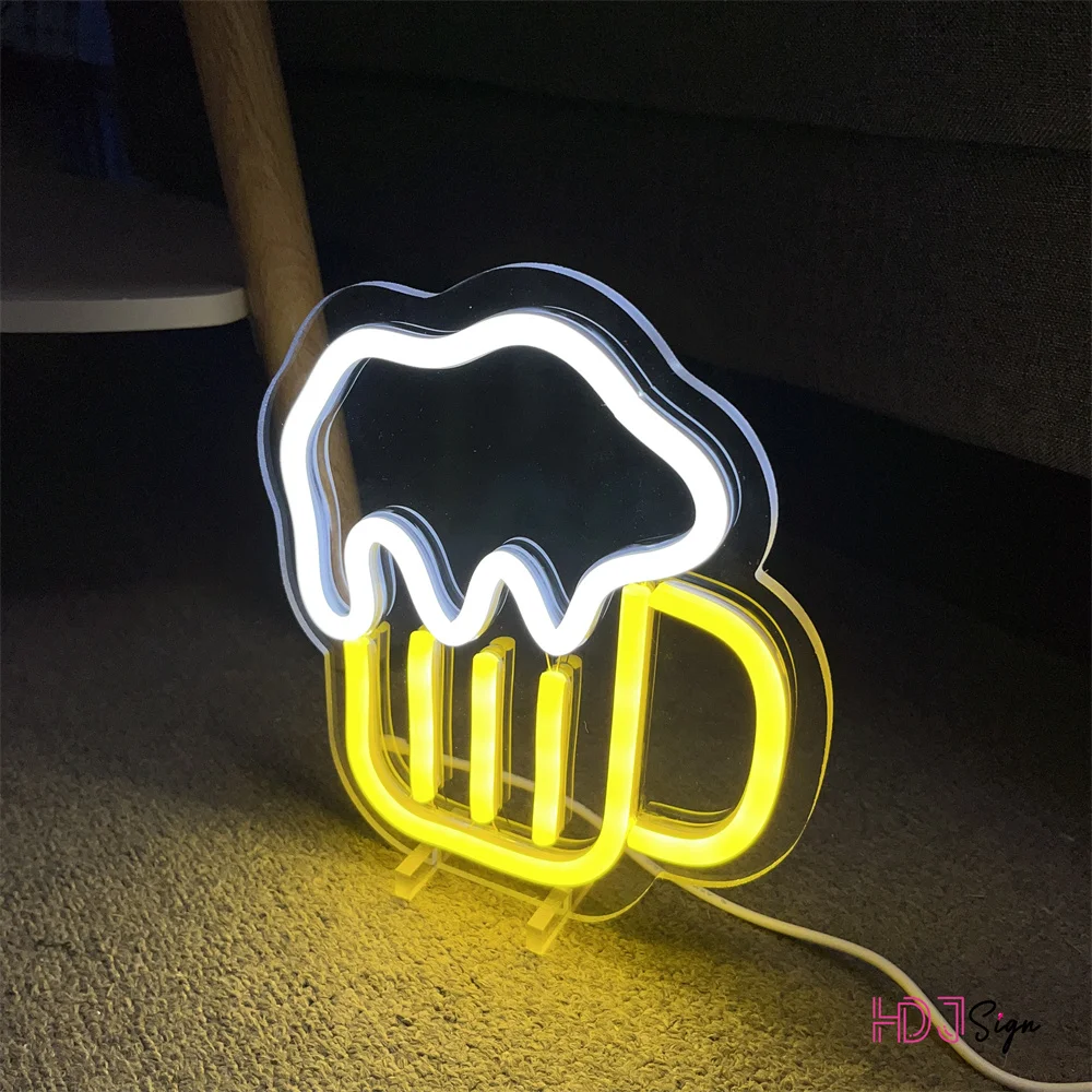 Bier Neon LED Schild | USB Betrieben | 33x33cm | Für Bar, Pub & Wohnzimmer