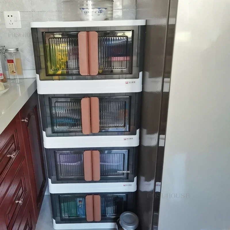 Plastic Kitchen Cabinets Home Living Room Snack Toy Storage Cabinet Box Multi-layer Flip Bedroom Cabinets Home Furniture u 6