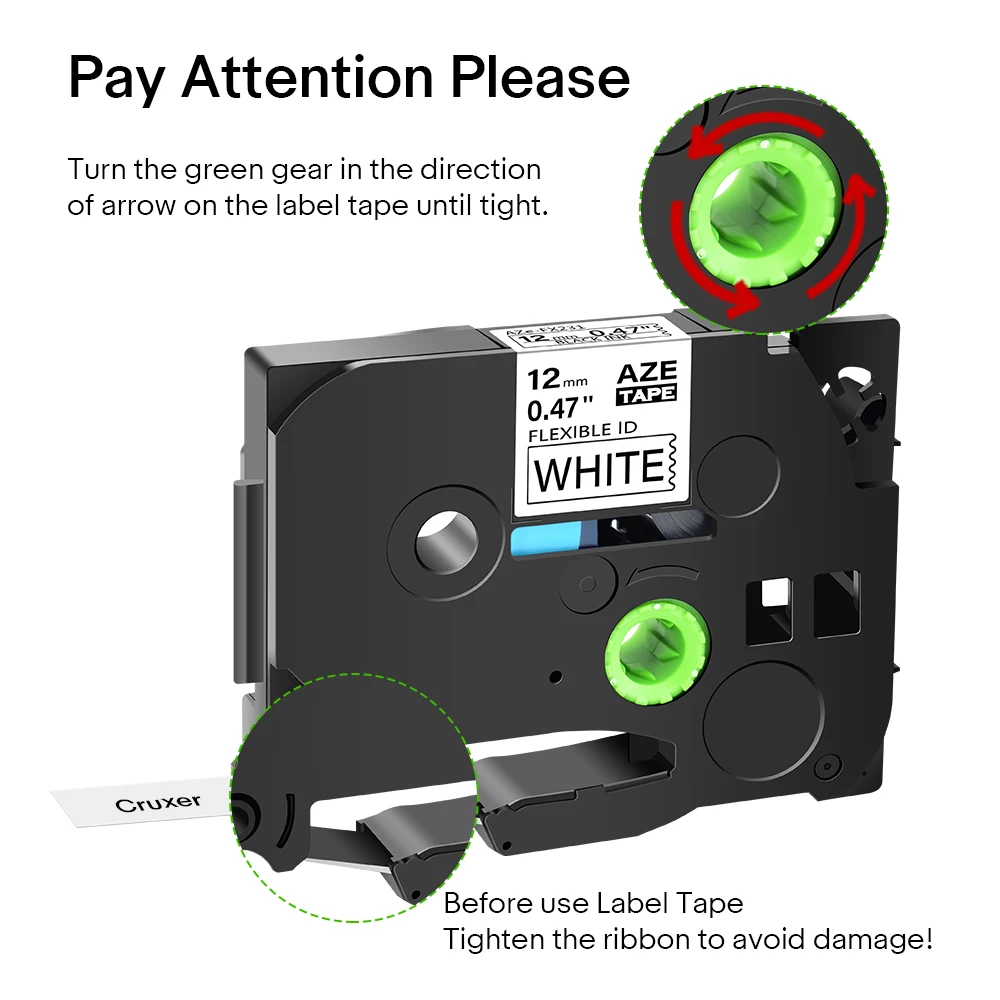 Description Picture 5 of item10Pcs 6/9/12/18/24mm TZ 231 241 251 211 tz 631 651 Black on White Laminated Tape Compatible for Brother PTouch Label Maker