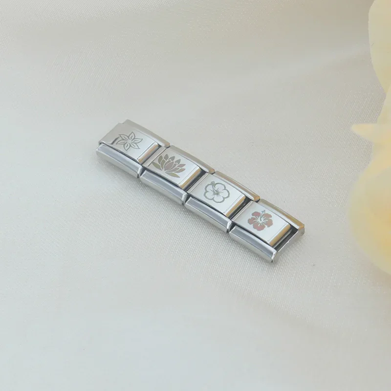 Fashion Top Stainless Steel Flower Charm Italian Links Fit 9mm Bracelet DIY Making Jewelry DJ106-D charm bracelet
