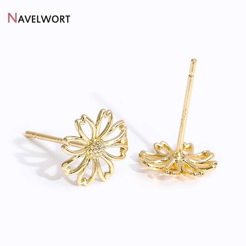 14KGoldPlated9mmBrassChrysanthemumStudEarringFindingsFlowerHollowPostEarring
