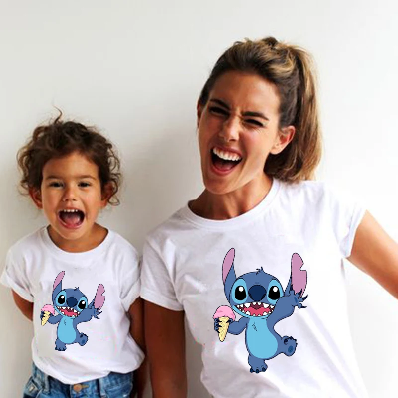 Family Look Disney Stitch T Shirt Mother and Kids Matching Outfits Fashion Streetwear Mom and Daughter Son Family Clothes Tops 5