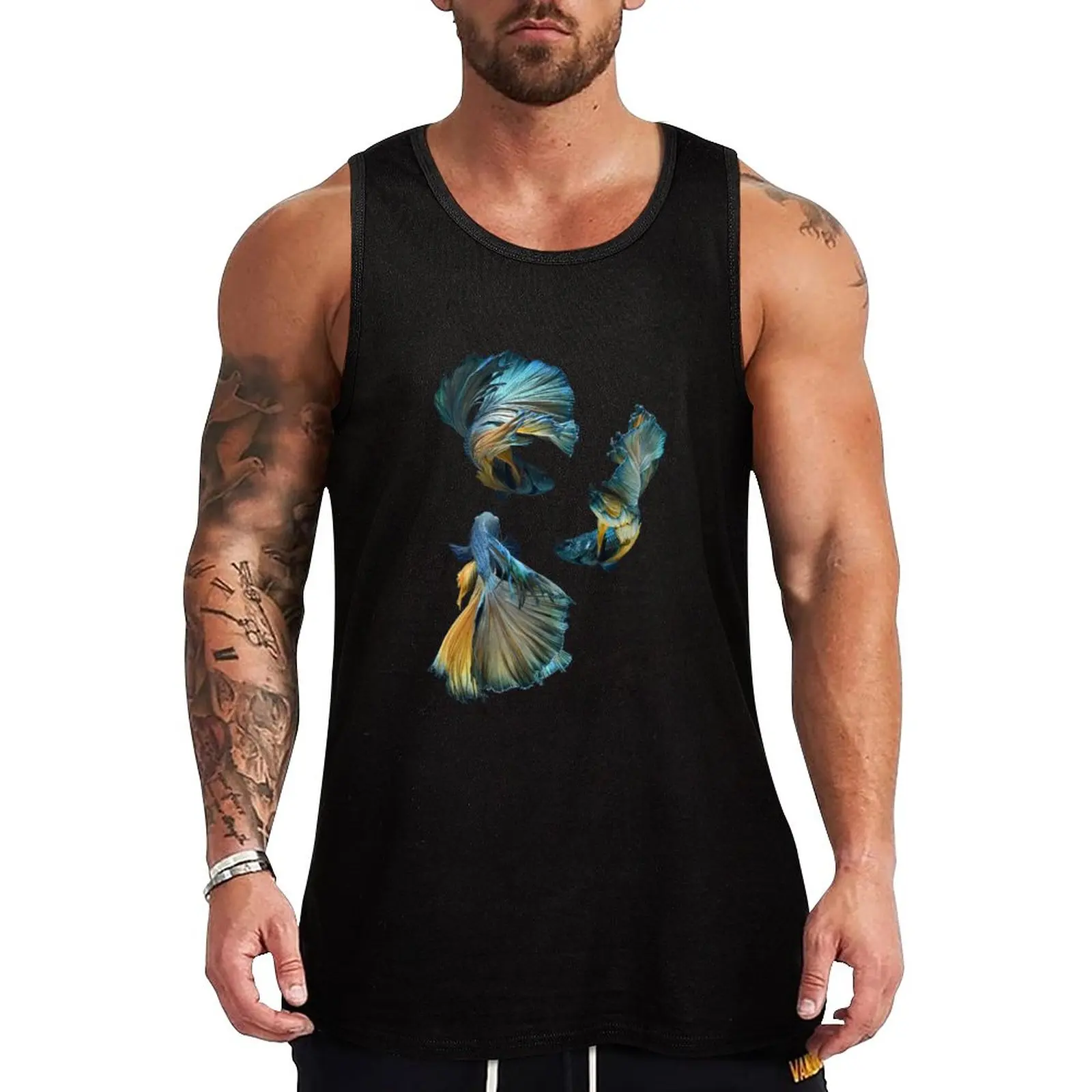 

New Blue Siamese Betta Fish Tank Top gym accessories men gym clothes for man Body man