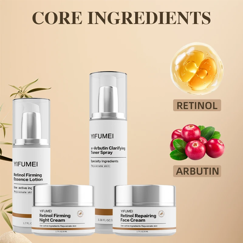 Retinol Collagen Face Lift Sets Skincare Products Toner+Lotion+Facial Day+Night Cream Ordinary Anti-Aging Facial Kit Pack 4pcs