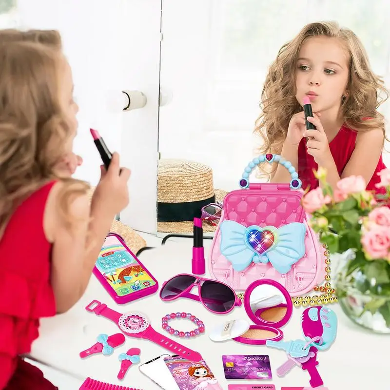 Little Girl Pretend Purse Set Kids Purse And Makeup Set Simulation Toddler Accessories Lipstick Model Toy For Educational