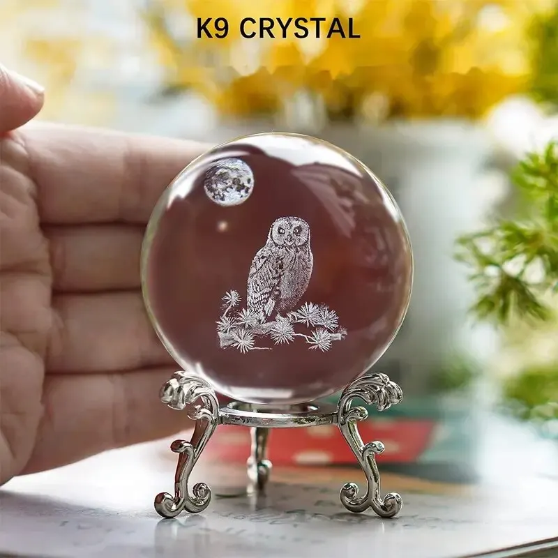 Crystal Ornaments Crystal Balls Crystal Ball Ornament 1pc Clear 60 Mm (2.4 In) Home Decor Gift Collection Cat Owl Figurine
