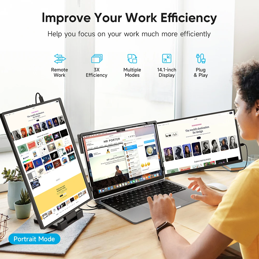 Dopesplay 14.1inch Laptops Screen Extender Triple Dual FHD 1200P IPS Portable Monitors For Windows Mac Android Chrome 14-17inch 5