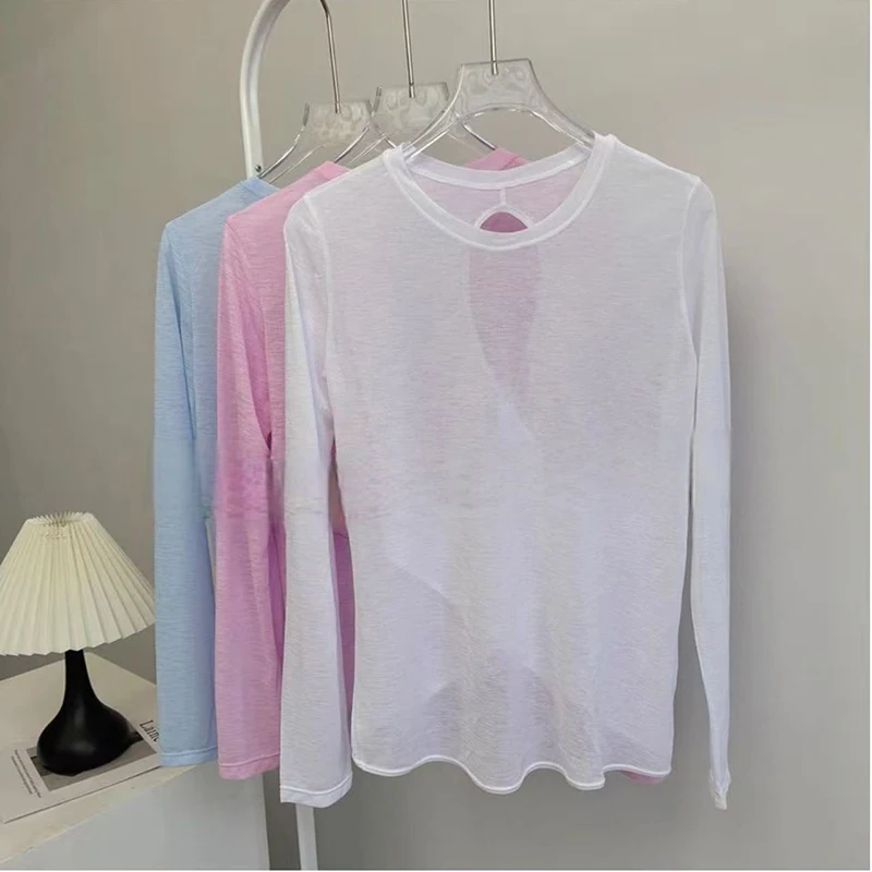 Autumn Thin Long Sleeve Yoga Blouse Loose Fit Breathable Gym Top for Women Hollow Beauty Back Design Running Fitness Pilates 2