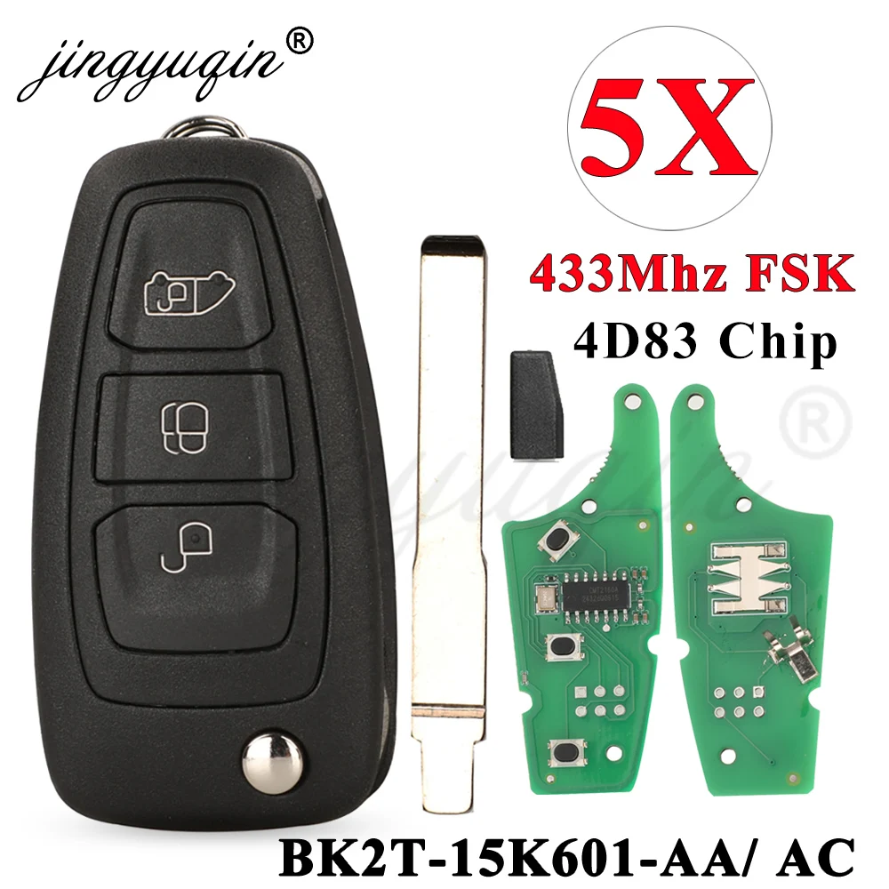 Jingyuqin 5 Stück 3BTN Flip-Remote-Schlüsselanhänger 433 MHz FSK 4D83 für 2013+ FORD TRANSIT CUSTOM MK8 CARGO TOURNEO CUSTOM Focus MK3 Ranger