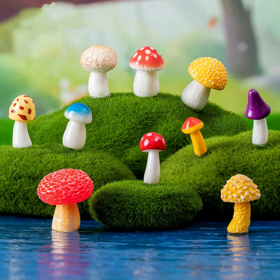 Figurines Miniatures Simulated Colorful Mushroom Micro Landscape Ornaments For Home Decorations DIY Bonsai Gardening Accessories