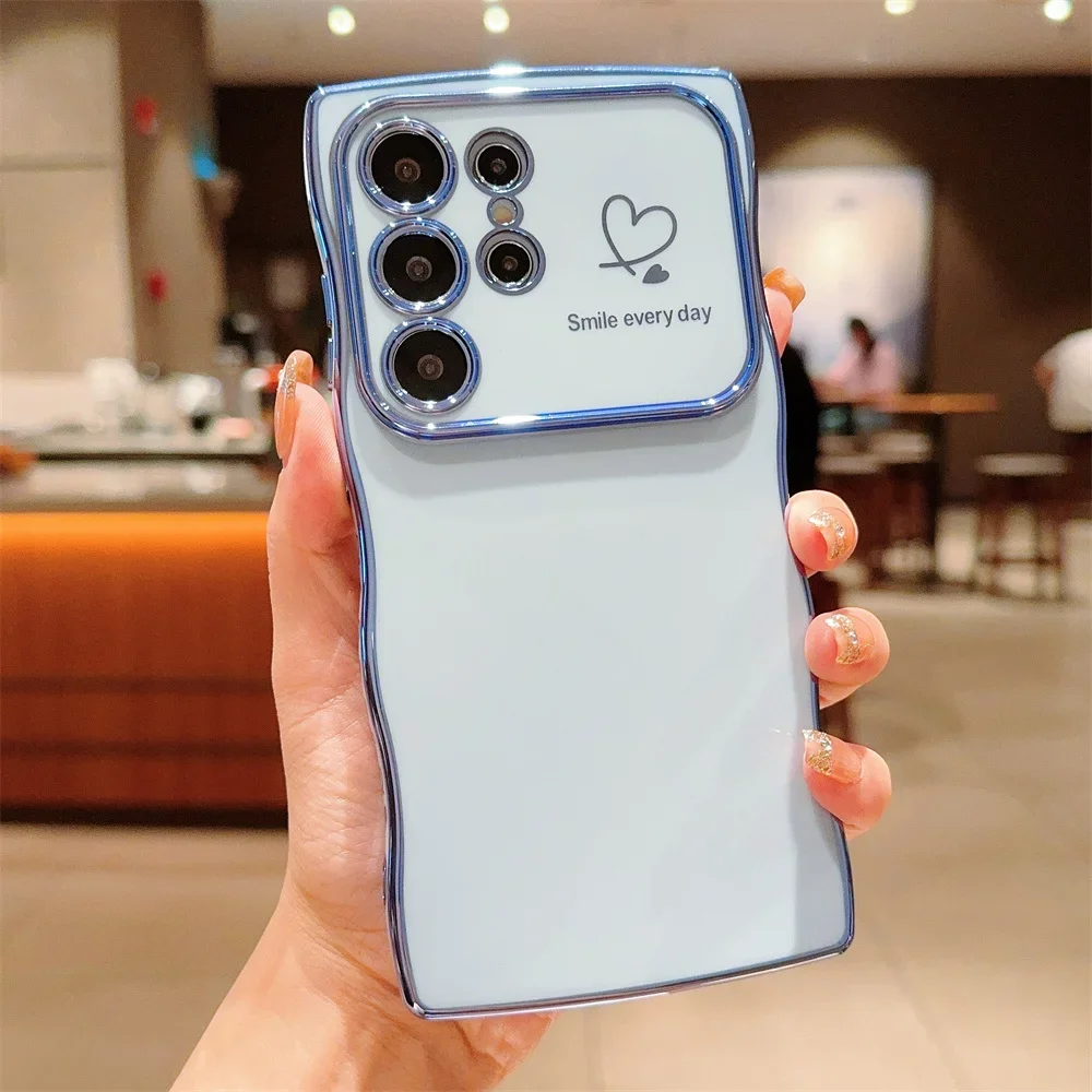 Luxury Plating Love Heart Wave Edge Big Window Phone Case Cover