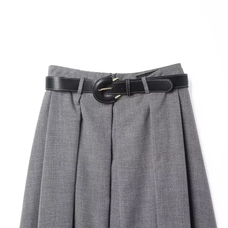 Women High Waisted A-Line Skirt Set Or Female Long Sleeved Single Button Blazer Coat Or Lady Pleated Design Elegant Midi Skirt