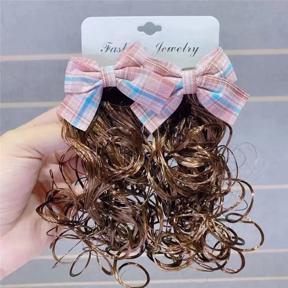 2PCS New Baby Wig Hairpin Cute Children Sweet Girls Bowknot Hairclip Princess Curly JK Bow Hair Accessories