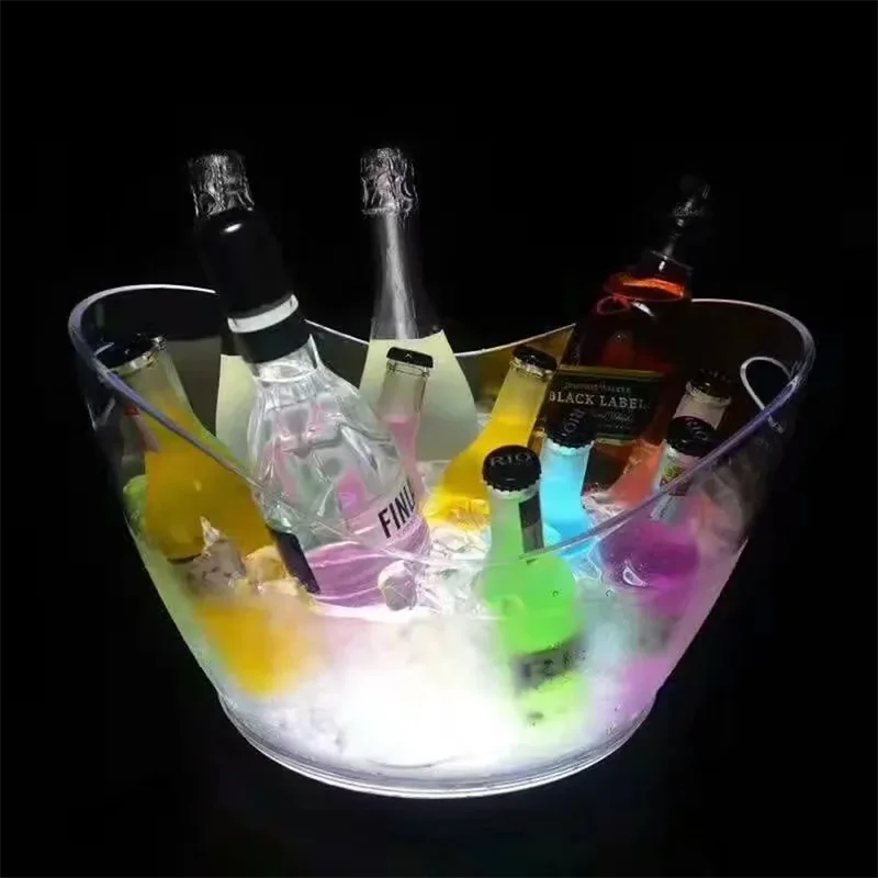 New 8L Rechargeable LED Ice Buckets Clear Acrylic Barrel Luminous ICE Bucket Nightclubs Light Up Champagne Beer Buckets