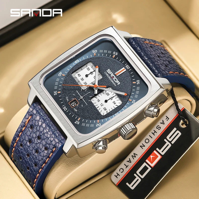 

SANDA 5311 New Men's Square Watch Business Fashion Date Luminous Hands Sport Waterproof Men’s WristwatchReloj Hombre