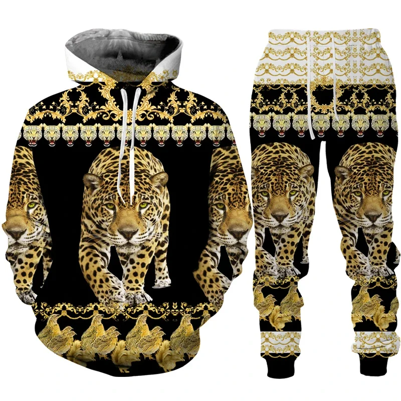 Men Women Leopard Golden Pattern Sportswear Set