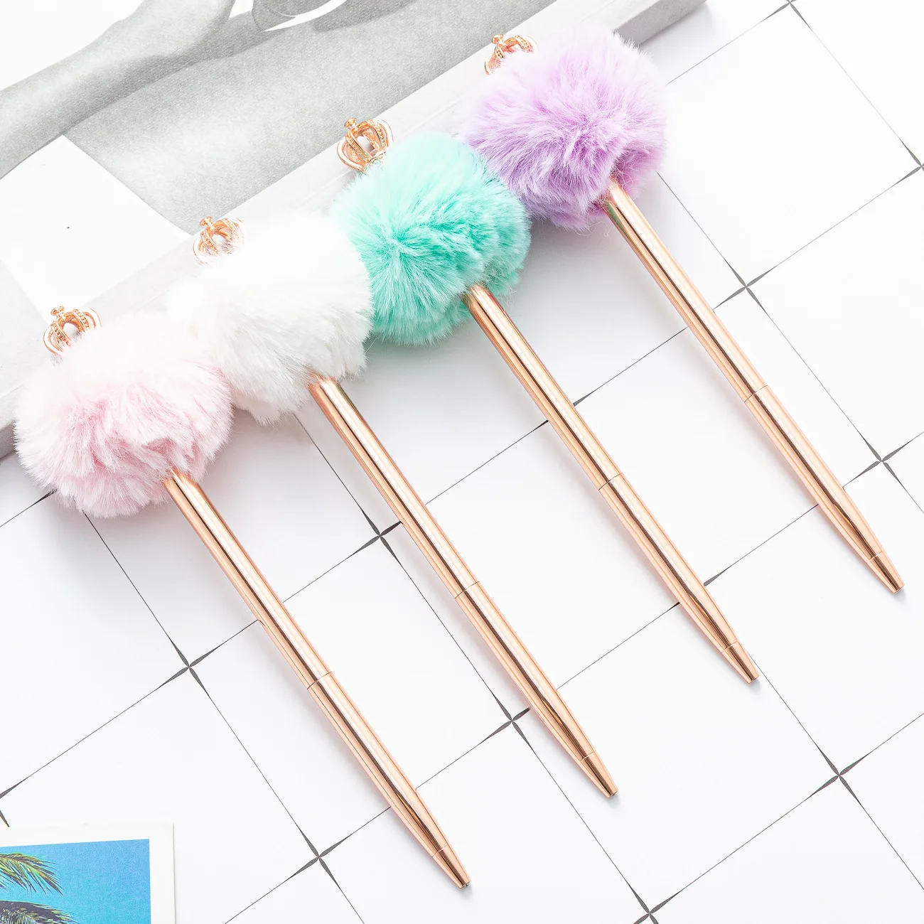 Ballpoint Pen Crystal Shiny Metal Crown Hair Ball School Stationery