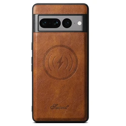 SUTENI Luxury Faux Leather Phone Case with Magnetic Wireless Charging Capability - Google Pixel 8 Pro (Brown)