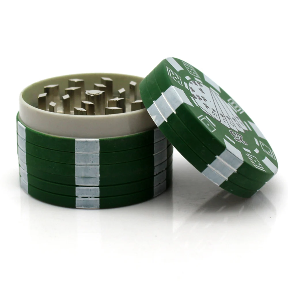 1/12er-Pack Kräutermühle aus Metall und Kunststoff, 40 mm, kleine Pokerchip-Form, 3-lagiger Gewürzzerkleinerer, Kräuterwerkzeug, Kunststoff-Kräutermühle – Detail 2