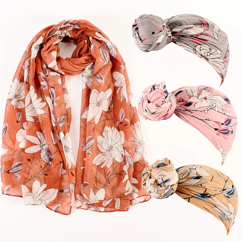 

Spring Summer Women Cotton Scarf Yarn Scarf Muslim Hijabs Flower Print Shawls Soft Breathable Scarf Beach Long Scarves Bandana