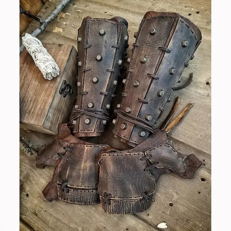 Steampunk Medieval PU Leather Bracer Long Glove Gauntlet Samurai Viking Knight Pirate Arm Armor for Men LARP Cosplay Accessory