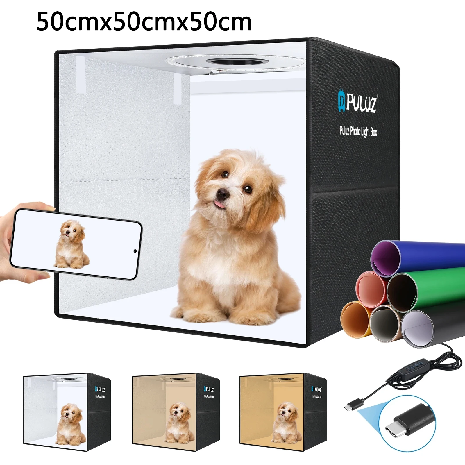 PULUZ 40/50cm Photo Light Box Photography Photo Studio Lightbox Dimmable Sotftbox Shooting Tent Box Kit &12 Color Backdrop
