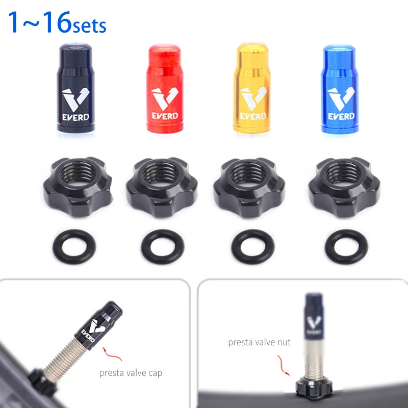 Bicycle tire valve cap 1~16sets tubeless Presta valve screw dustproof covers fixed washer for MTB road bicycle