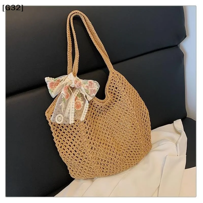 Large Capacity Woven Bag Women's Shoulder Bags Casual Straw Wicker Woven Ladies Handmade Summer Beach Tote Messenger Bag[G32] - 6