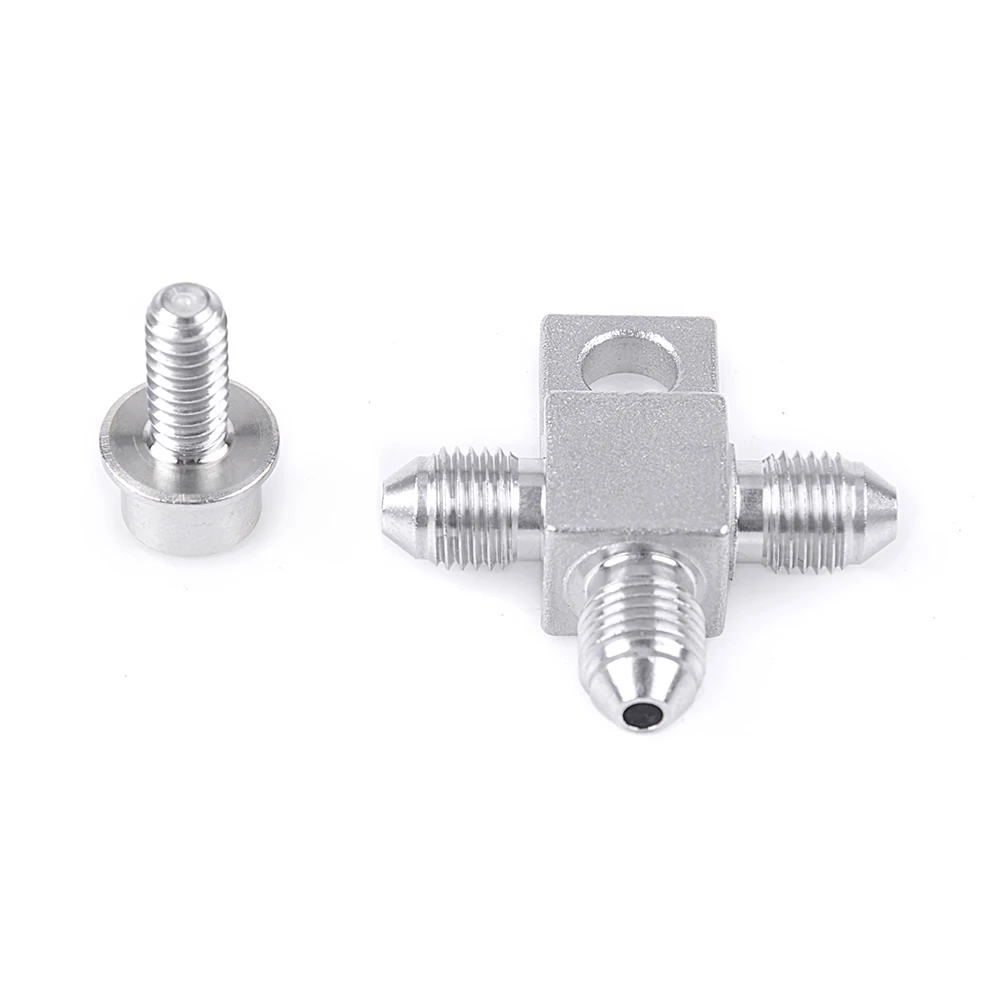 

304 Stainless steel 3 way 3an an3 an-3 1/4-20unf thread Tee Block with Mount Tab ptfe brake hose end fitting