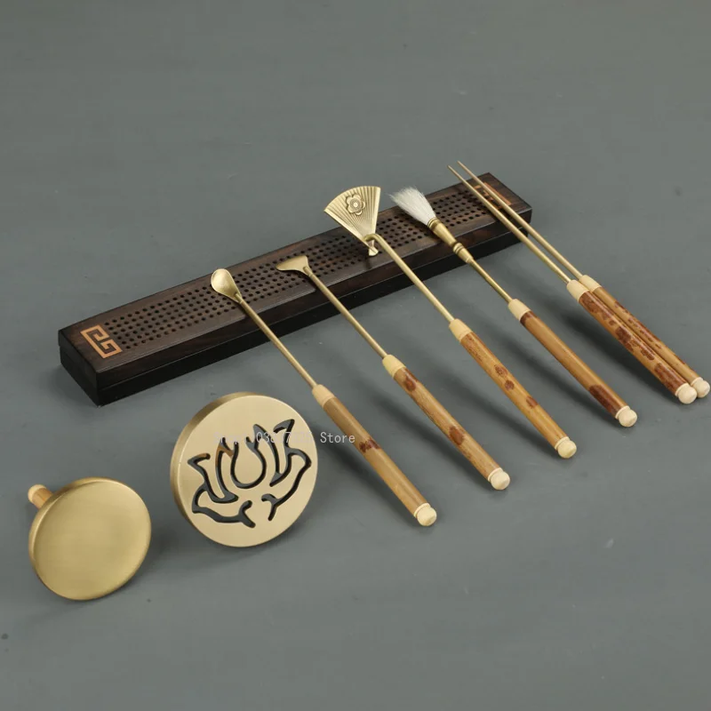 Yellow Copper Seal Incense Tools 7-Pieces Set Tea Ceremony Supplies Home Interior/study/office/tea Room Aromatherapy Utensil