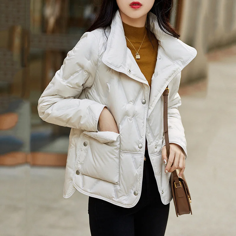 

Women Short Down Jacket 2023 New Autumn Winter 90% White Duck Down Fashion Gluing Top Grade Female Warm Casual Coats