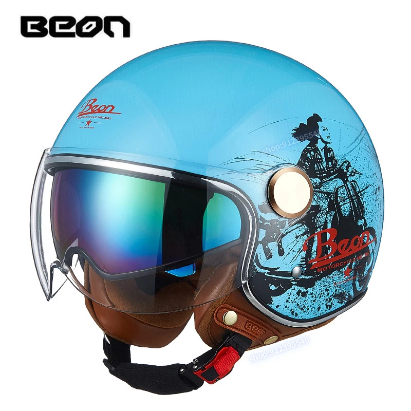 

BEON B-120 double lens motorcycle half helmet men and women motorcycle retro helmet three quarters helmet 4 seasons half helmet