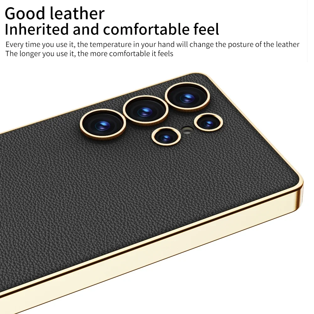 Luxury Plating Vegan Leather Phone Case with Soft TPU Edge and Anti-Drop Protection