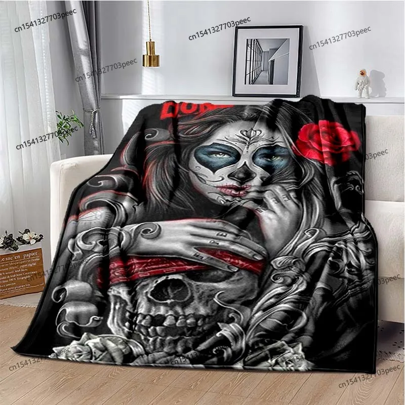 

3D Gothic Horror Female Skull Vintage Fashion Flannel Blanket Soft Comfortable Plush Blanket Bedroom Living Room Sofa Blanket