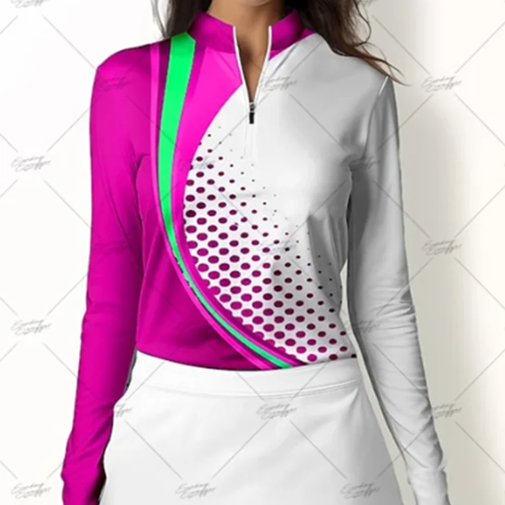 Women's Autumn and Winter Long Sleeve Golf Polo Shirt Simple Printing Breathable Quick-drying Polo Shirt