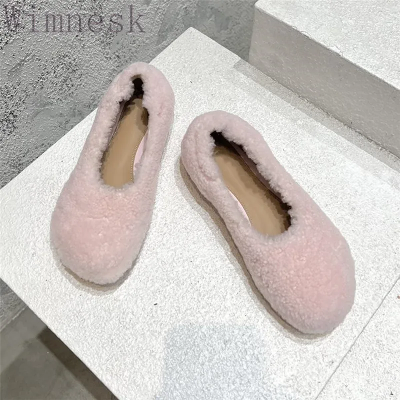 

Spring Autumn New Casual Flats Fashion Round Toe Women Shoes Concise Wool Decor Genuine Leather Slip On Single Shoes Woman 2023