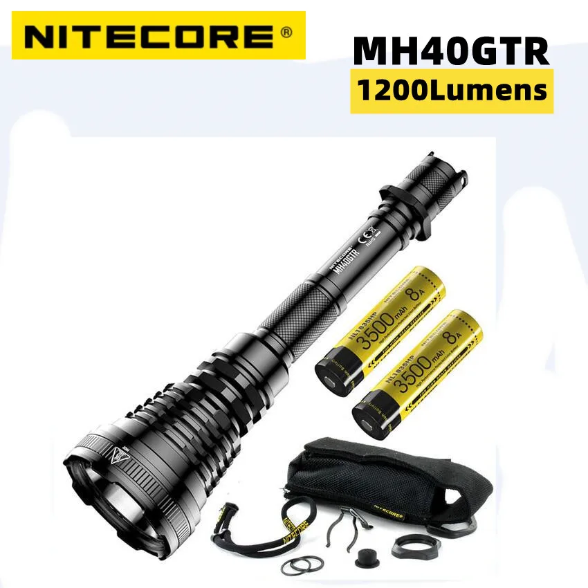 NITECORE MH40GTR Tactical Flashlight LED 1200LM Rechargeable Searchlight Hunting Search Torch Outdoor Lighting With 2pc NL1835HP